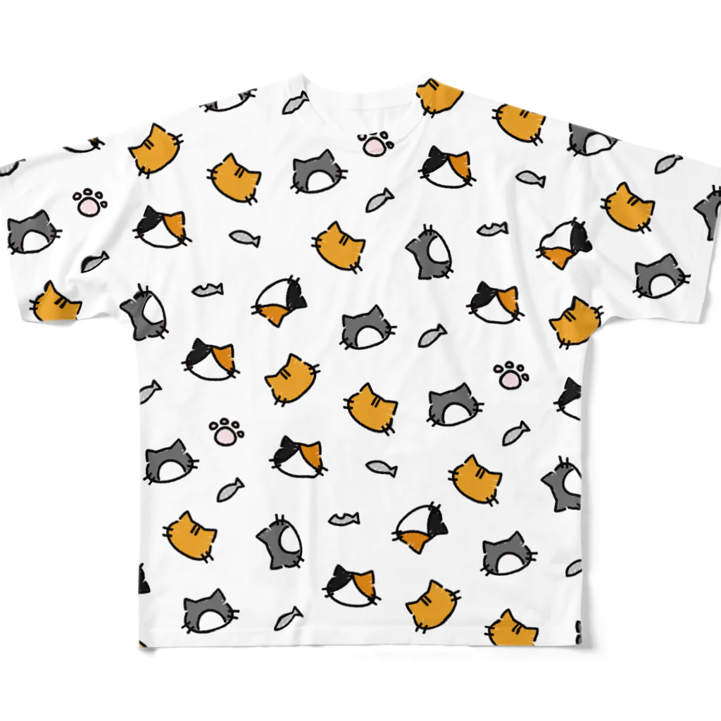 Pのねこがいっぱい フルグラフィックTシャツ