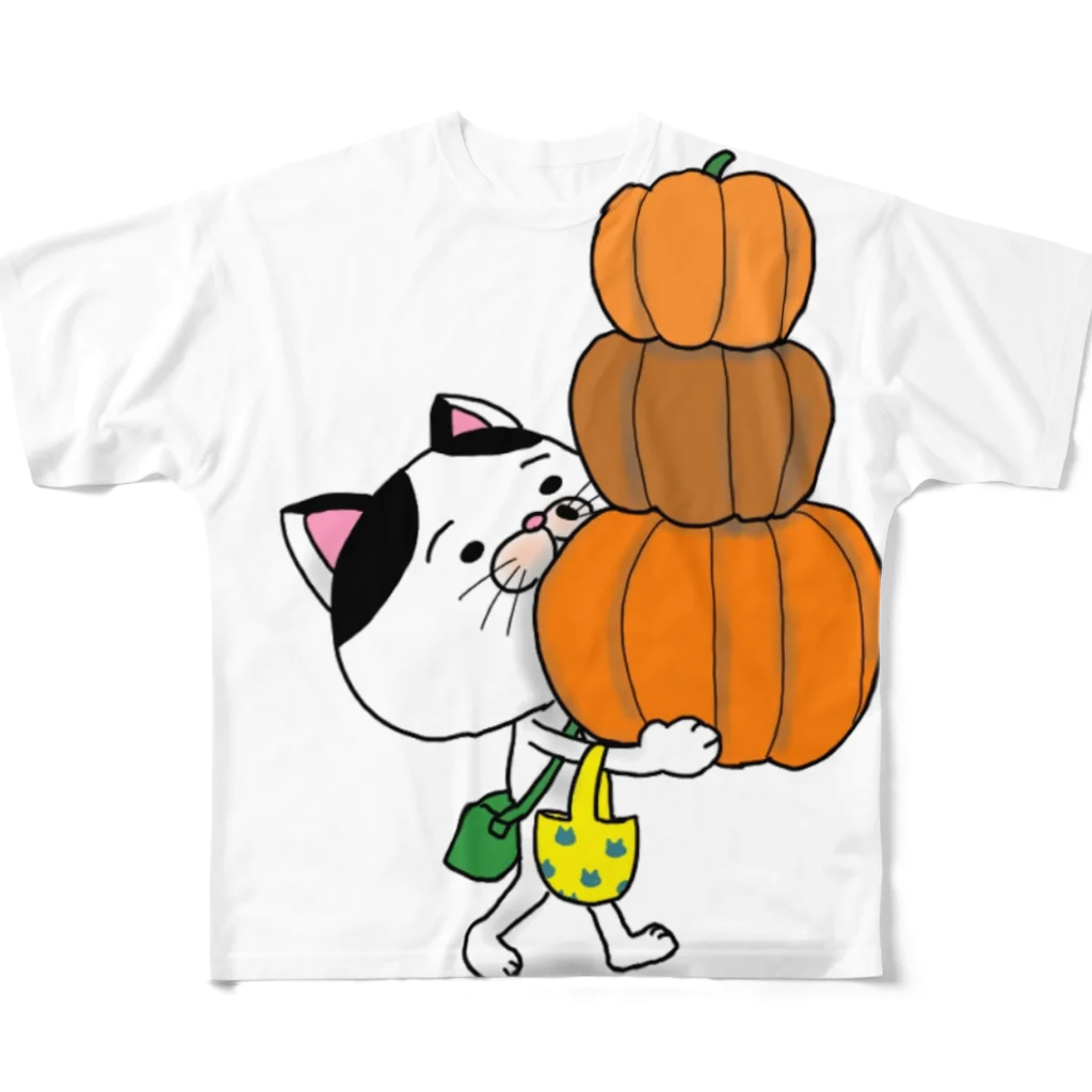 ブドウのハロウィン準備　ニャンコ フルグラフィックTシャツ