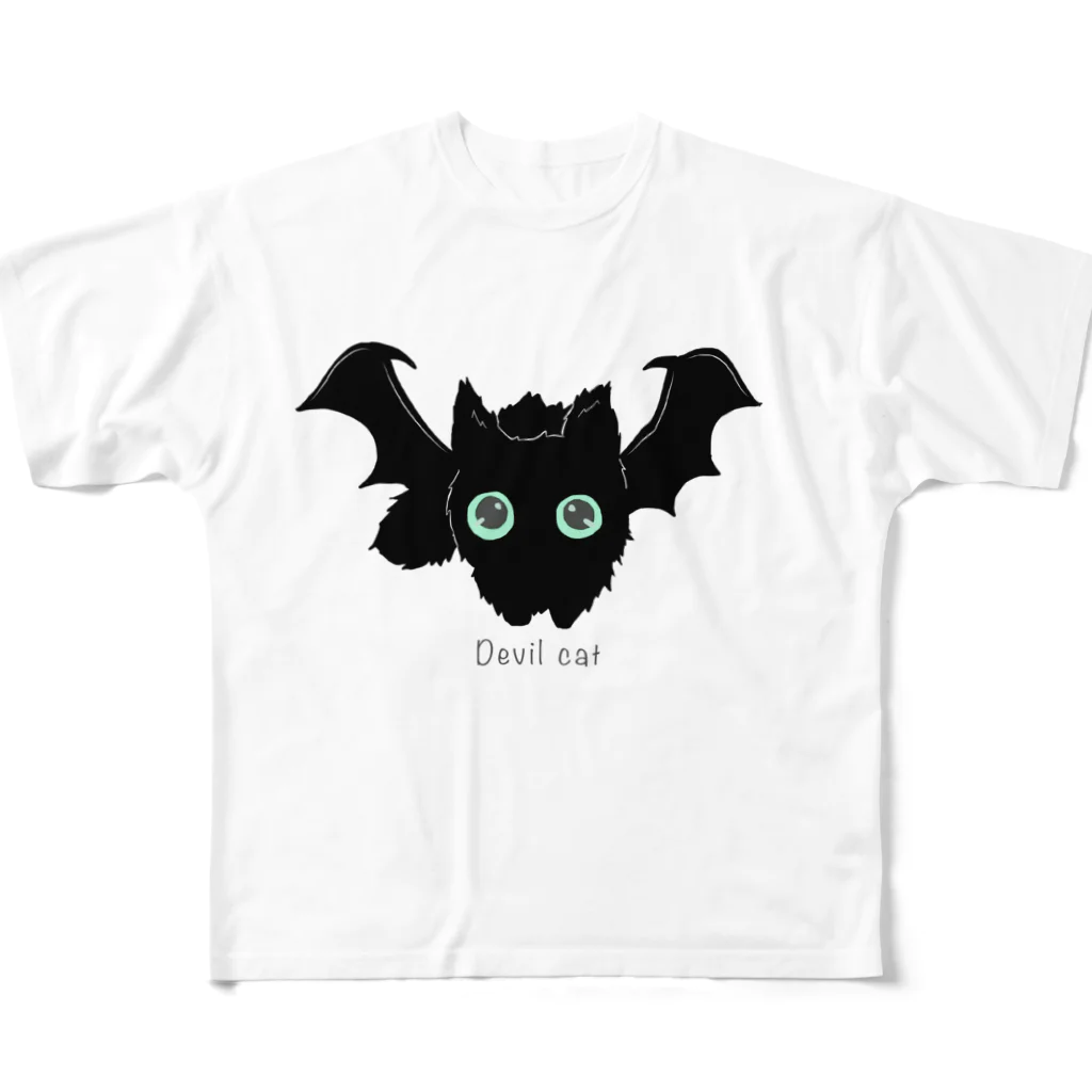 amemugi（あめむぎ）の悪魔みたいな猫 フルグラフィックTシャツ