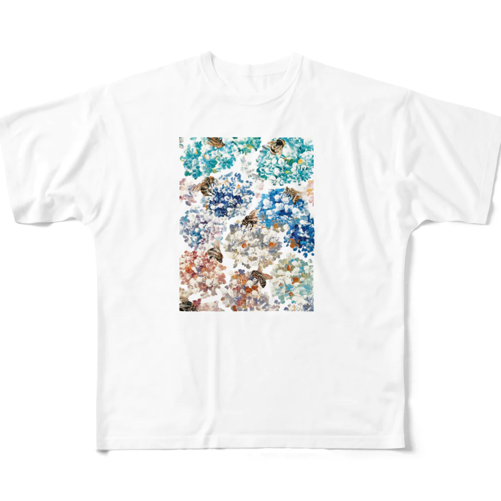 蜂須賀(Hachisuka)の蜂と紫陽花 All-Over Print T-Shirt