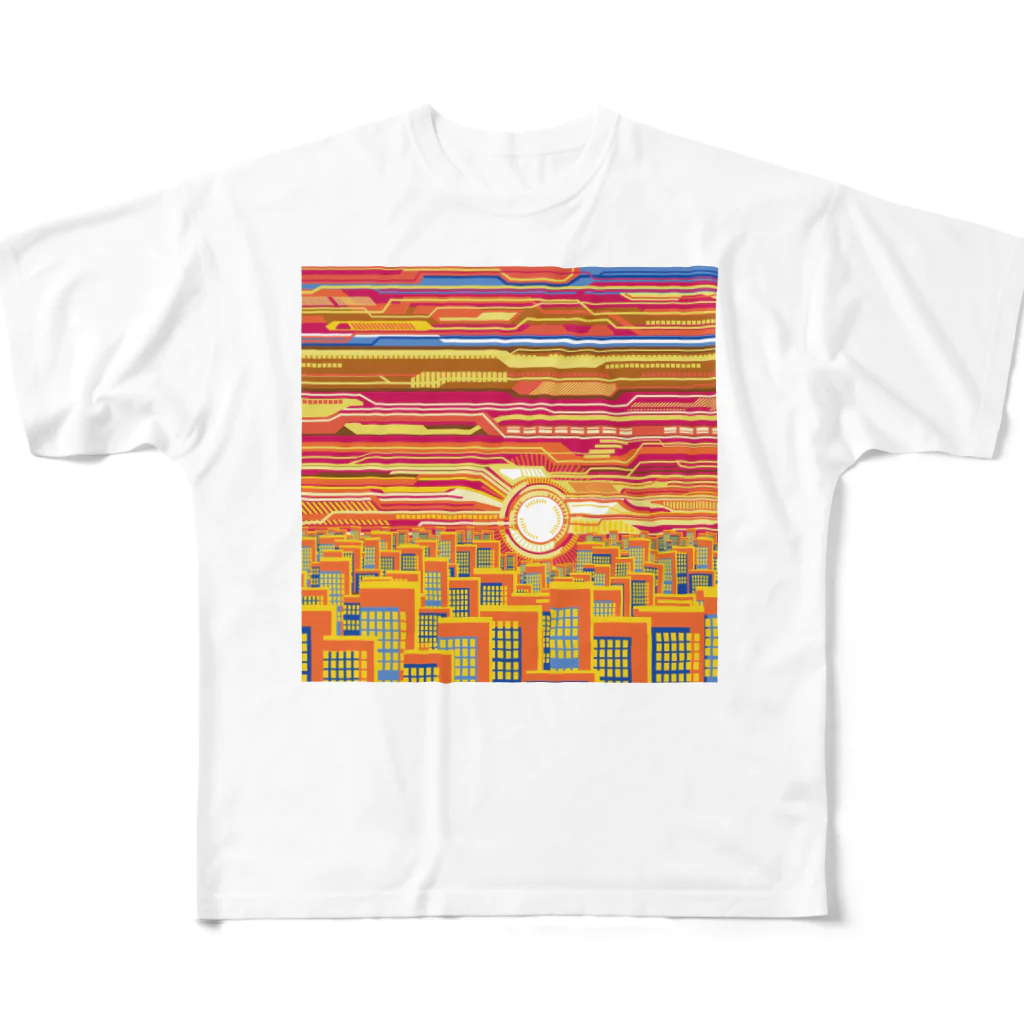 Yaukanの暗号化された夕日 フルグラフィックTシャツ