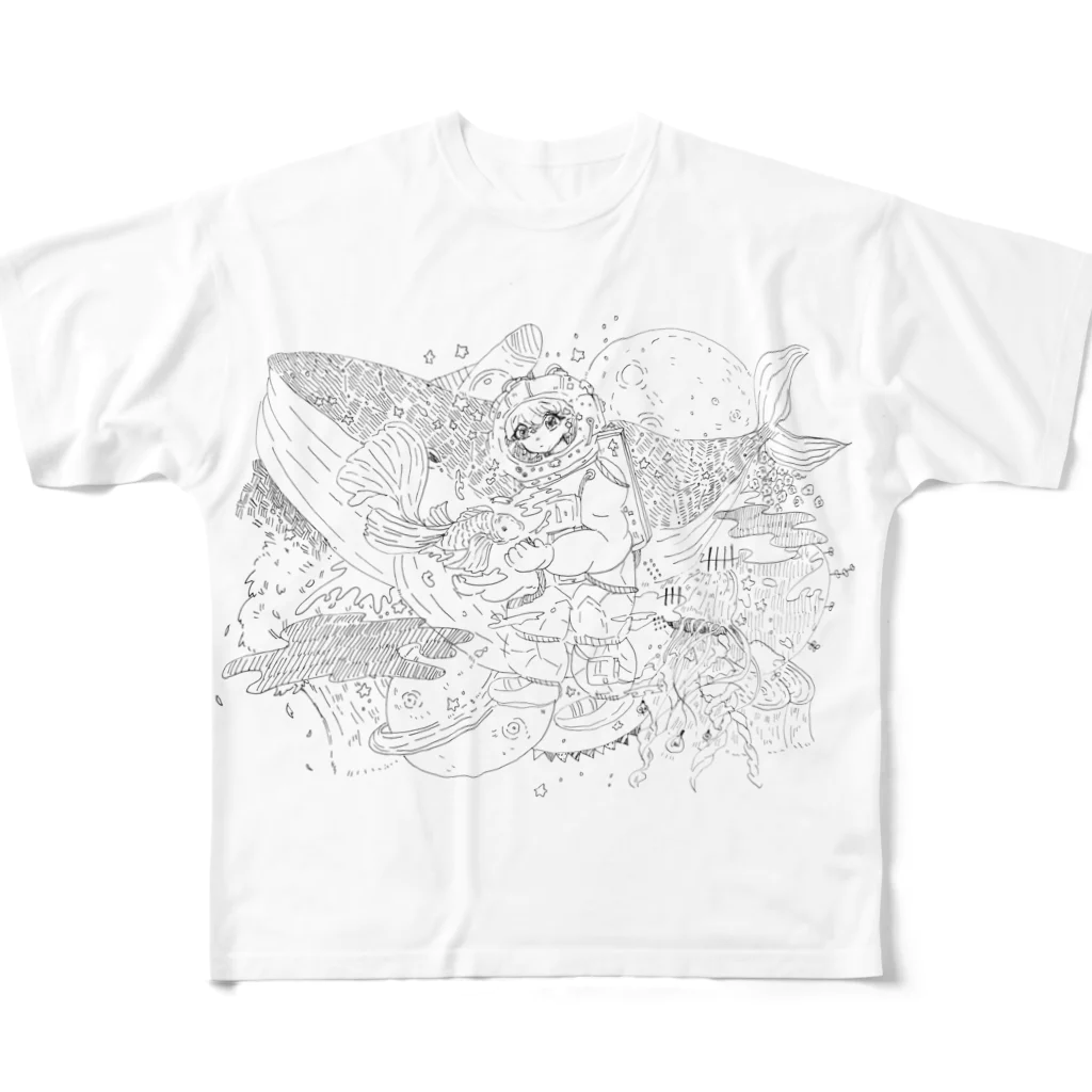 ムニエルのイラストのごちゃ絵 男の子 宇宙 海 All-Over Print T-Shirt