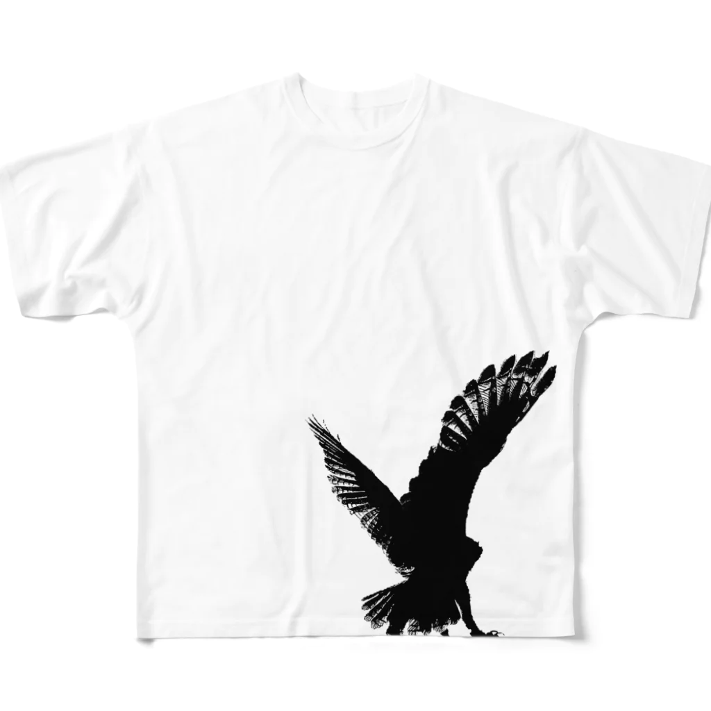 座敷ふくろうのLanding owl フルグラフィックTシャツ