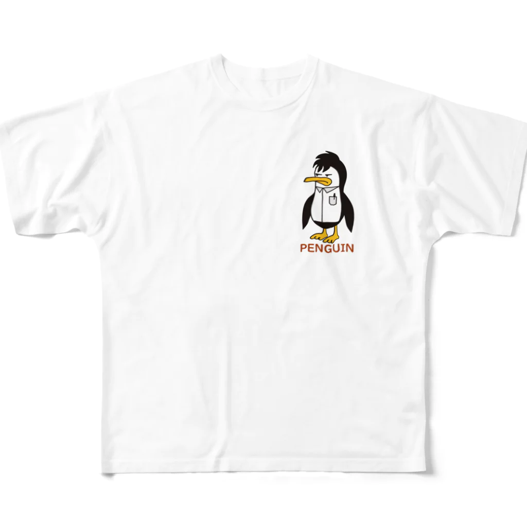 ロゴTシャツのひよこ堂のペンギン PENGUIN フロントプリント フルグラフィックTシャツ