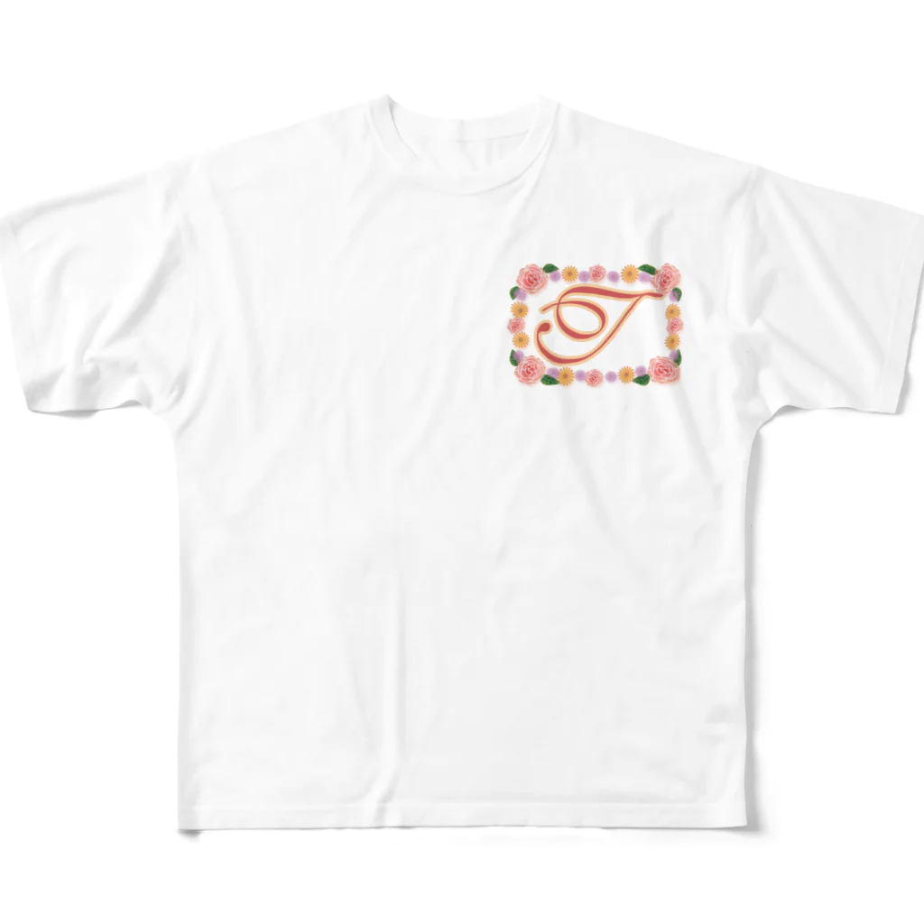 ロゴTシャツのひよこ堂のフラワー イニシャル T た行 名前 All-Over Print T-Shirt