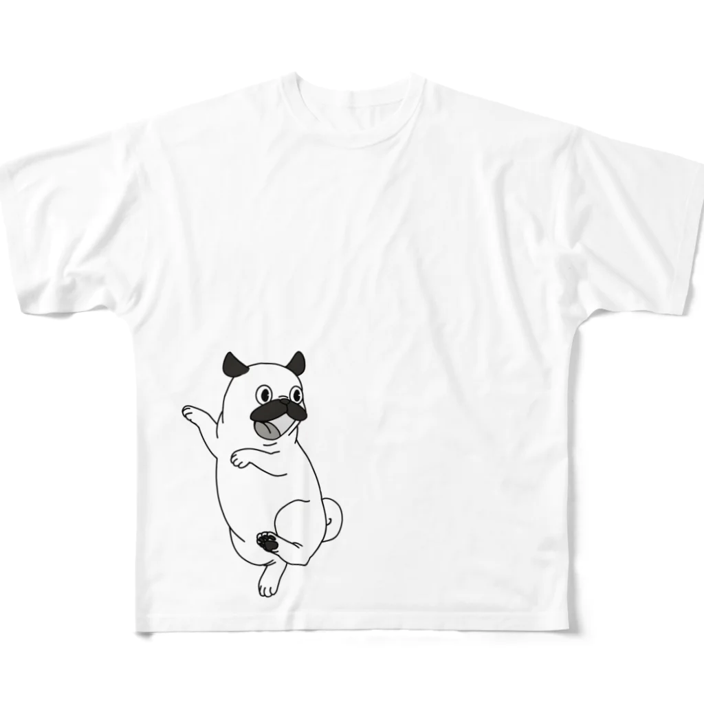 DakeのSurprised Pug  フルグラフィックTシャツ