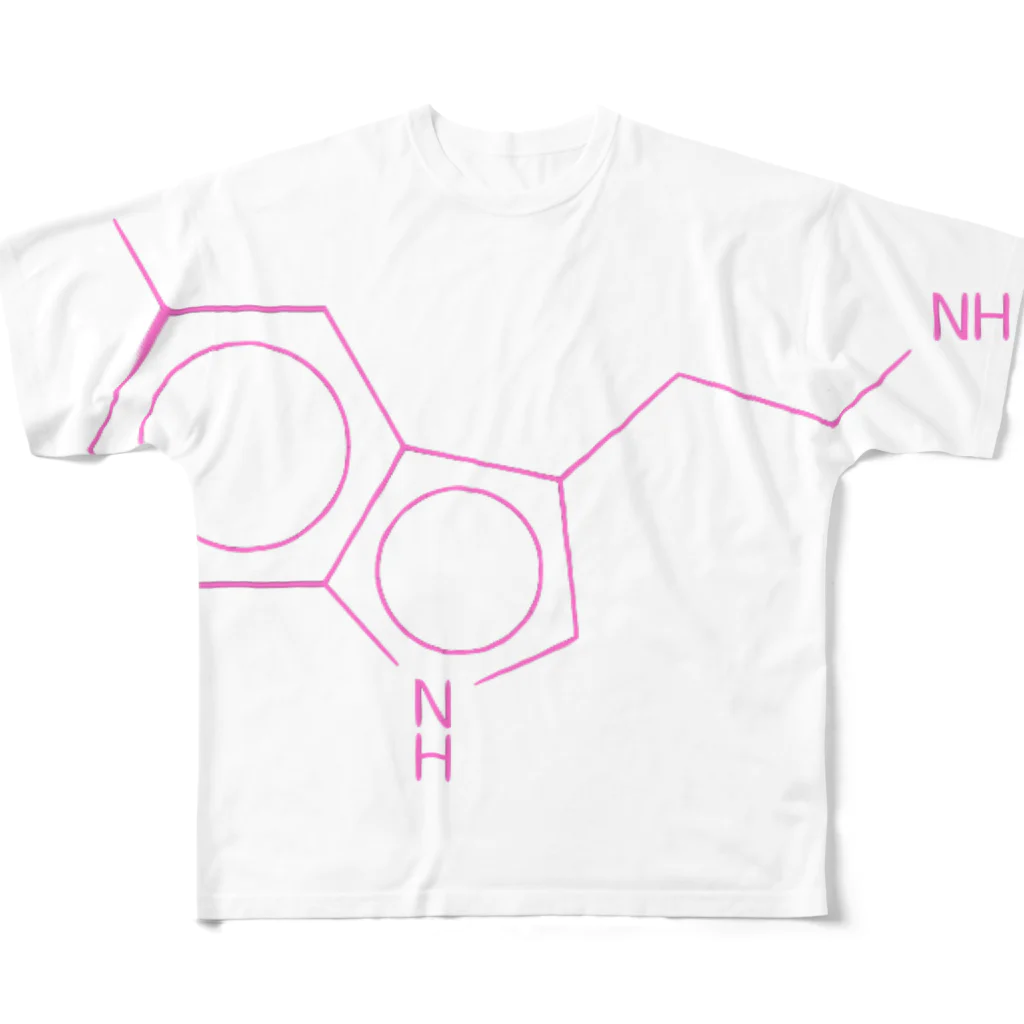 分子構造のセロトニンの分子構造 フルグラフィックTシャツ