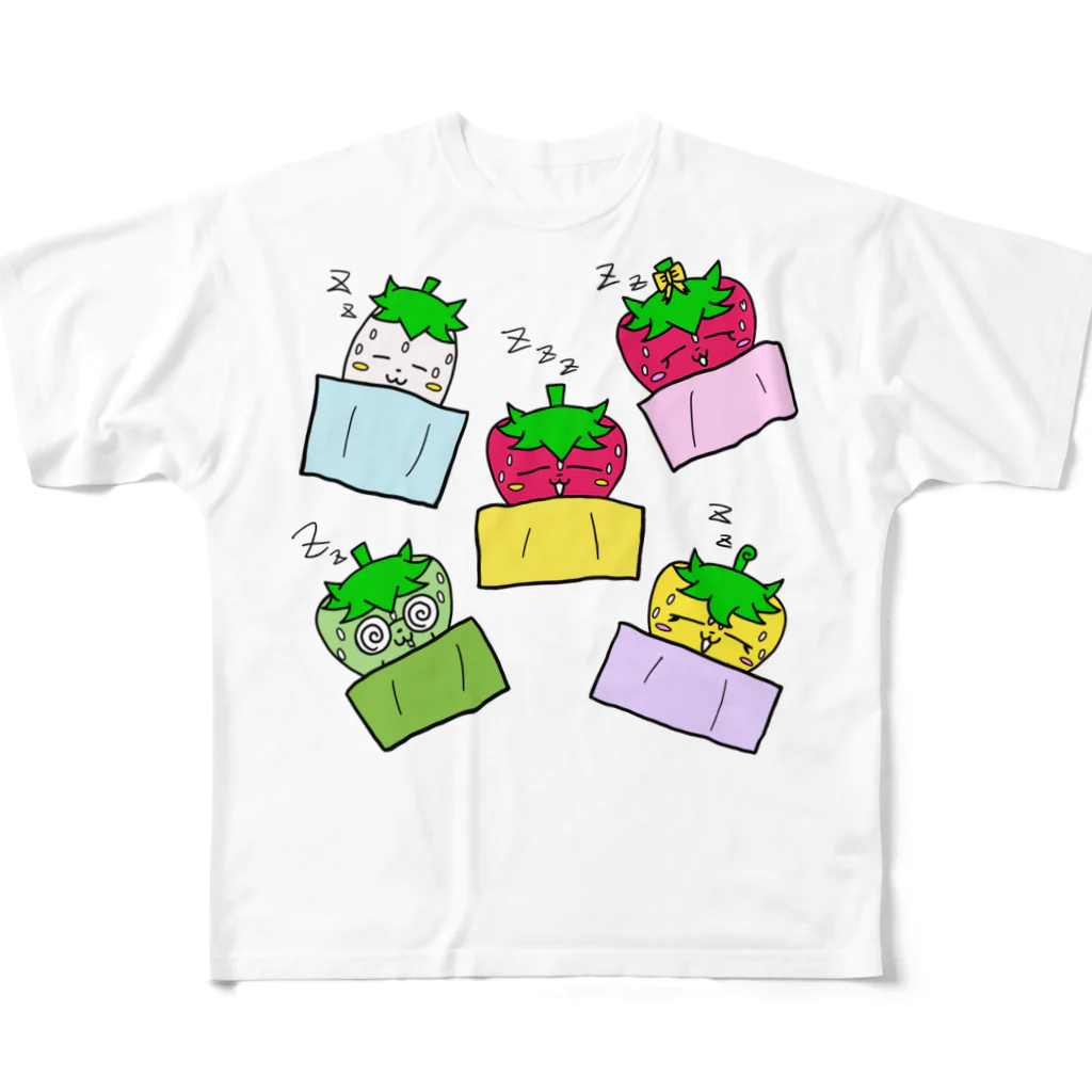 いちごのチーゴくん＆ゴーストベジタブルズのいちごのチーゴくん　みんなでおねんね フルグラフィックTシャツ