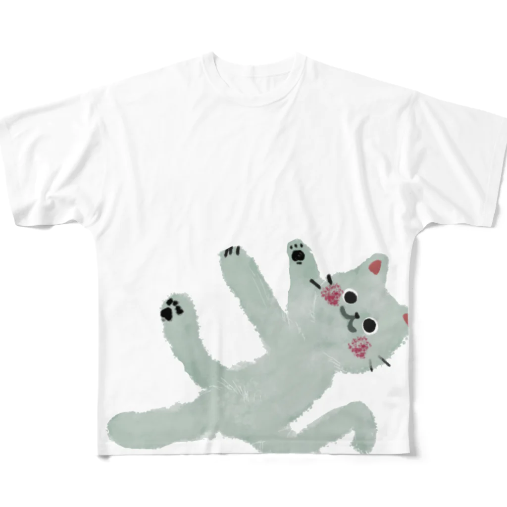 🤍一ノ瀬 彩 🐇⸒⸒ suzuri支店🤍の甘えんぼネコ【ゆめかわアニマル】 All-Over Print T-Shirt