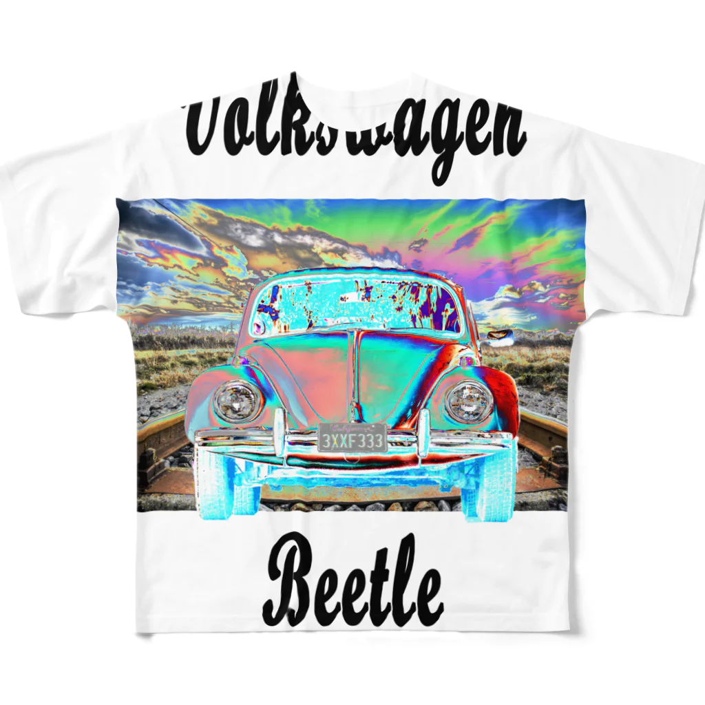 PALA's SHOP　cool、シュール、古風、和風、のVolkswagen Beetle フルグラフィックTシャツ