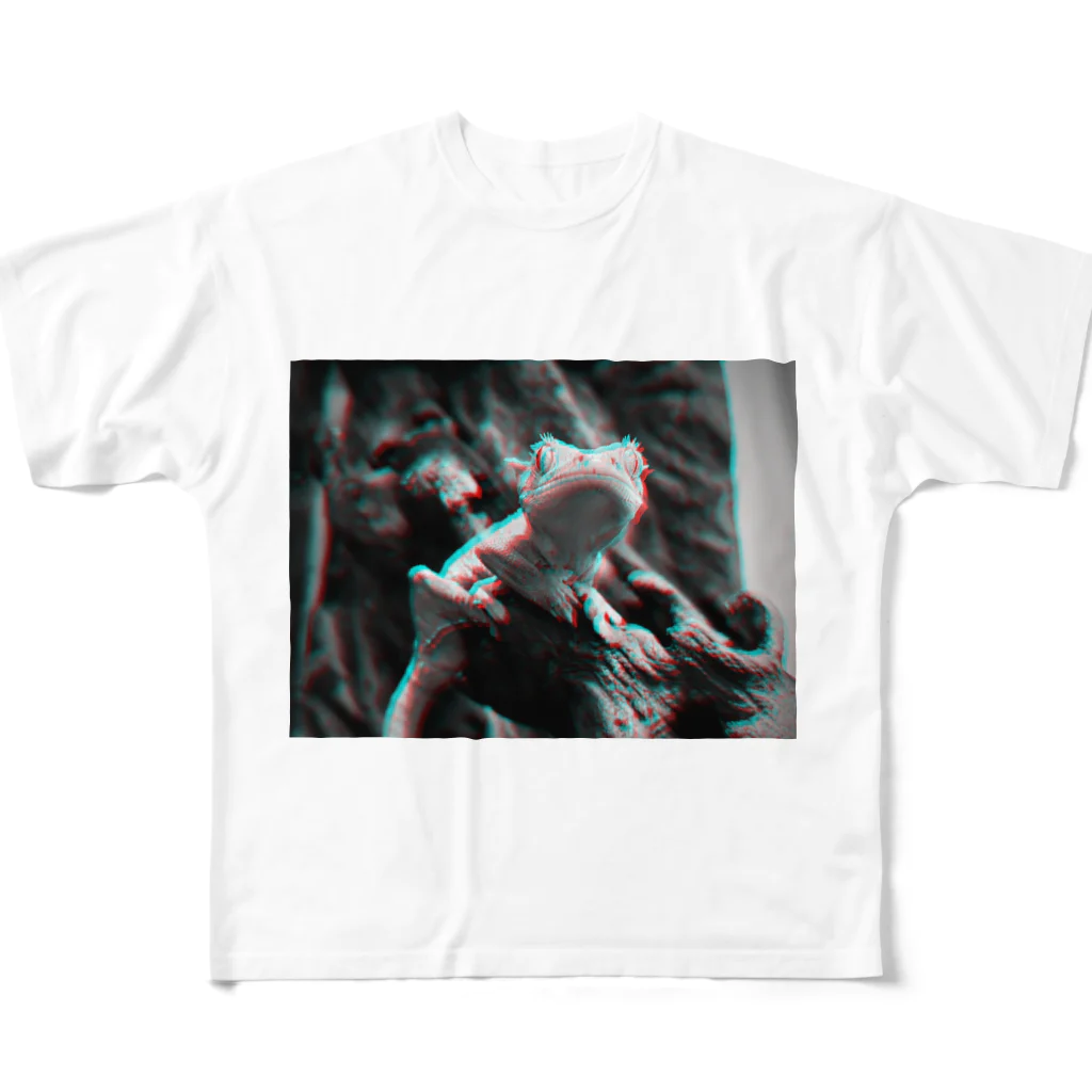 Ata_reptileのCrested Gecko anaglyph All-Over Print T-Shirt