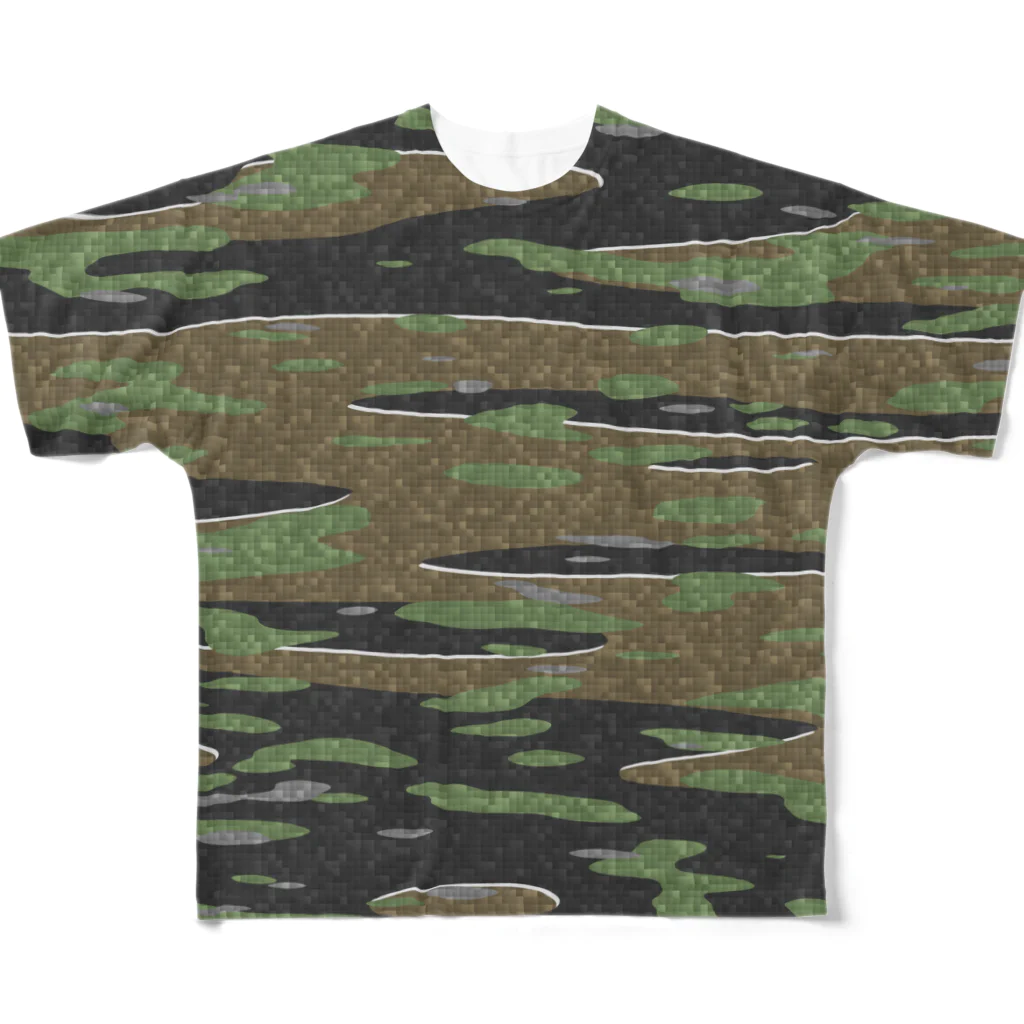 Military Casual LittleJoke のCamoTiger タイガーストライプ風 布風迷彩 サバゲー装備 All-Over Print T-Shirt