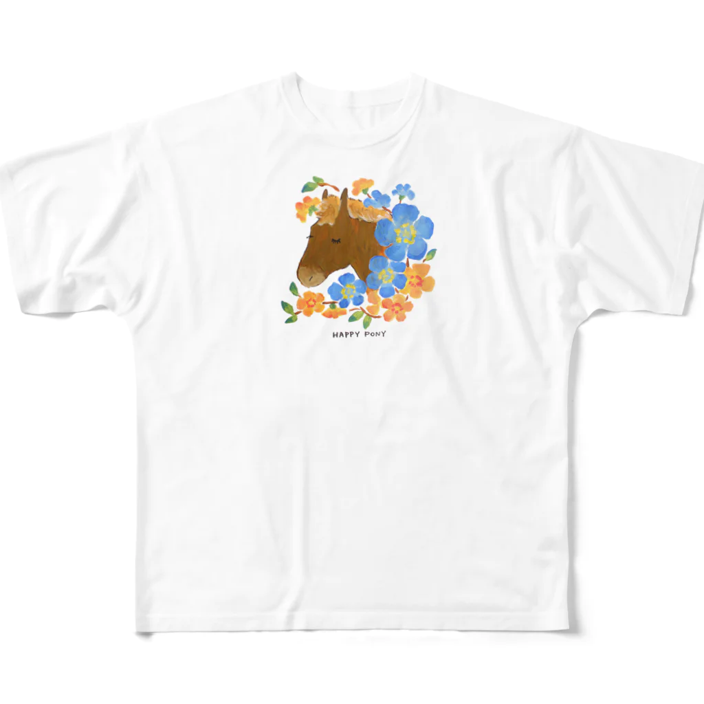 poniponiの馬と花 フルグラフィックTシャツ