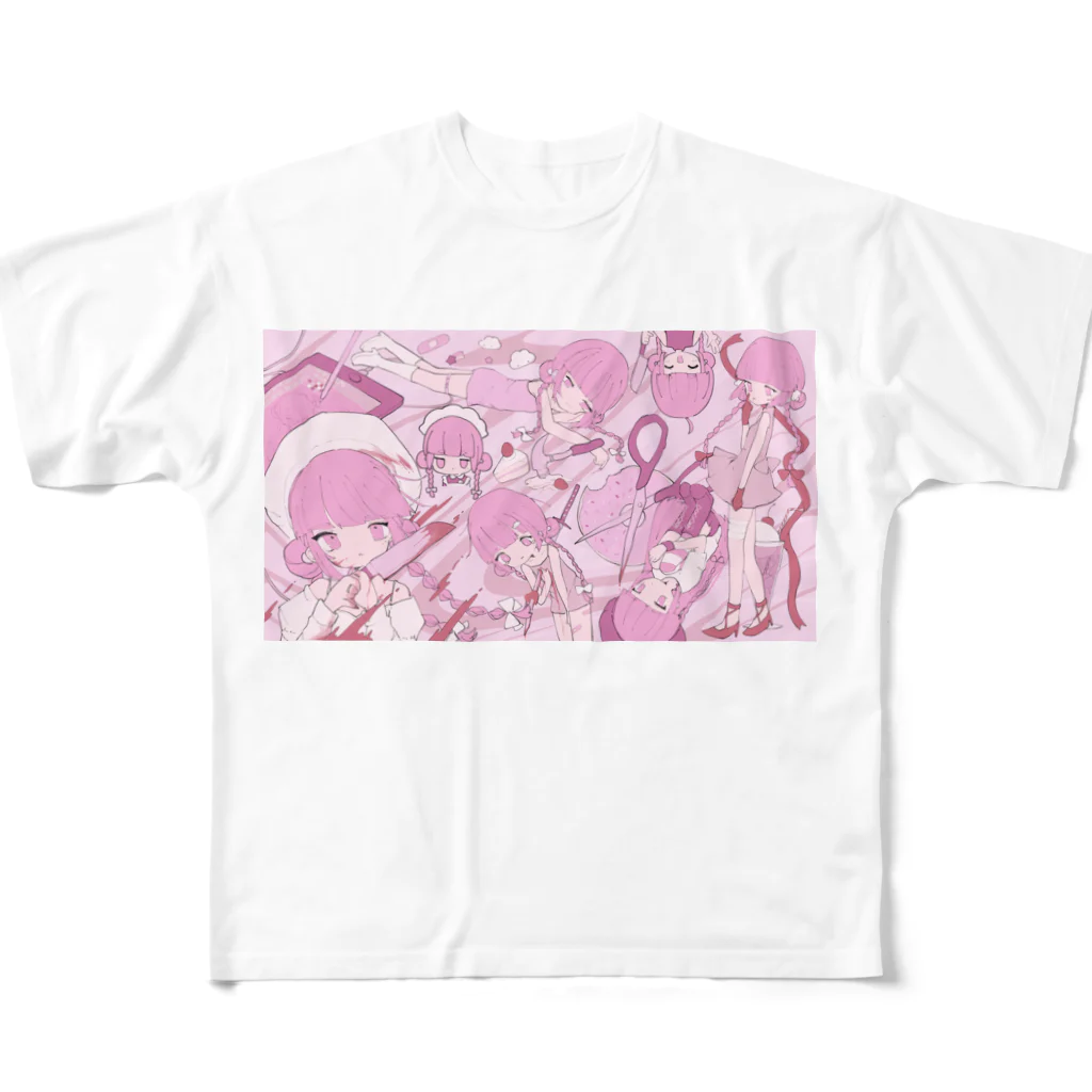 てんちゃんのふわふわショップ💭のてん ぴんく フルグラフィックTシャツ