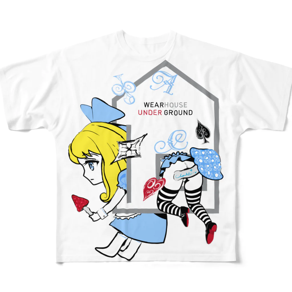 loveclonesのWEARHOUSE mini2 「アリスが立った」パッチポケット風 All-Over Print T-Shirt