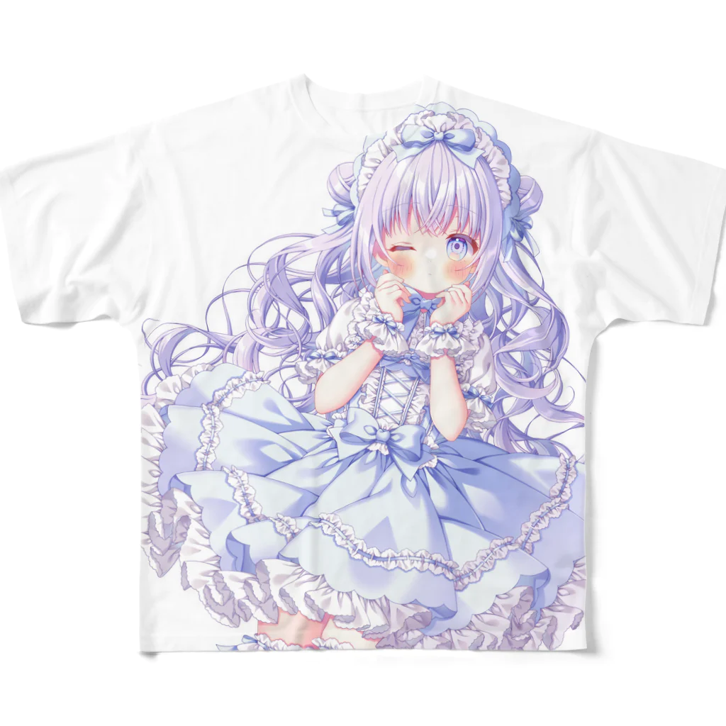 小鳥の食事の水色フリル All-Over Print T-Shirt