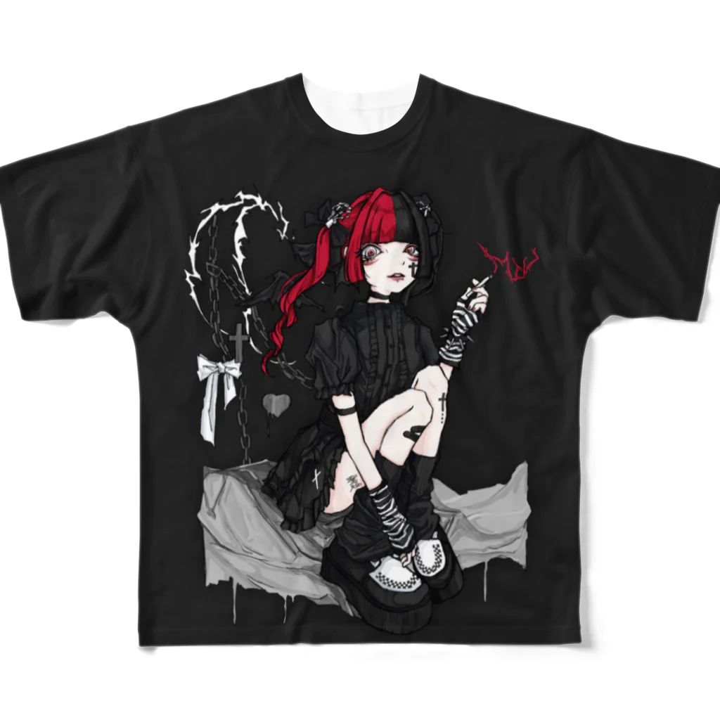 ✟ 魔法少女親衛隊 ✟の✟ 聖惡ちゃん生誕Tシャツ2022 ✟（BLACK） 풀그래픽 티셔츠