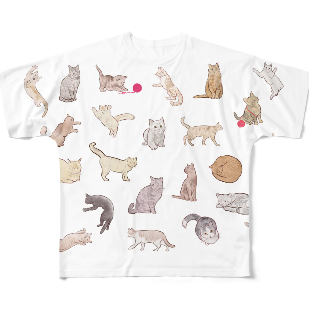 puikkoの猫イラスト集合（横） フルグラフィックTシャツ