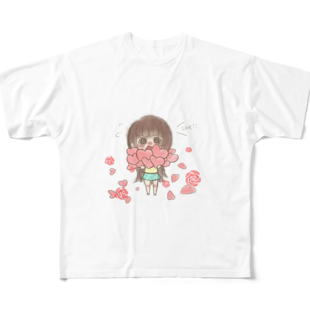 佳谷。のバラと女の子 フルグラフィックTシャツ