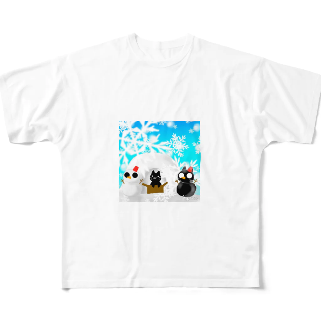 くろねこさんのくろねこさんと雪だるま フルグラフィックTシャツ