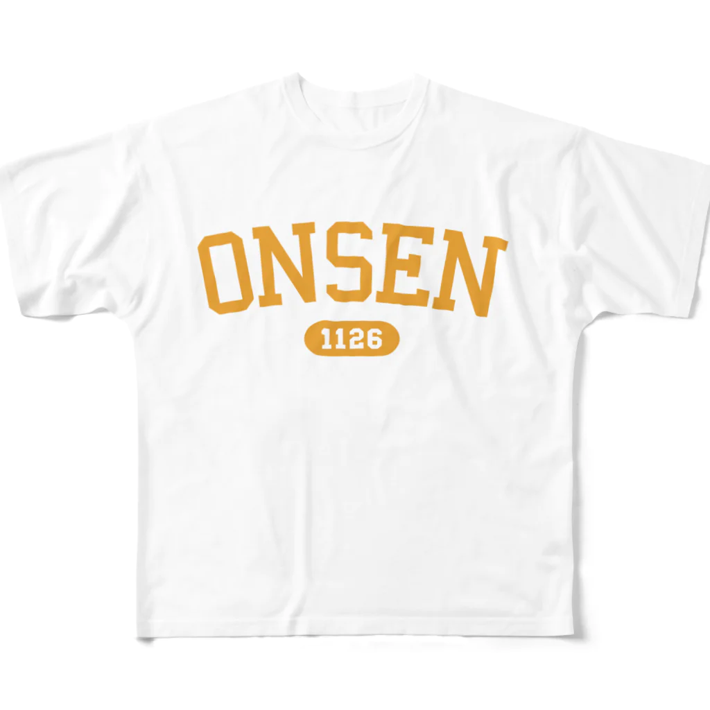 温泉グッズ@ブーさんとキリンの生活のONSEN 1126 （イエロー） All-Over Print T-Shirt