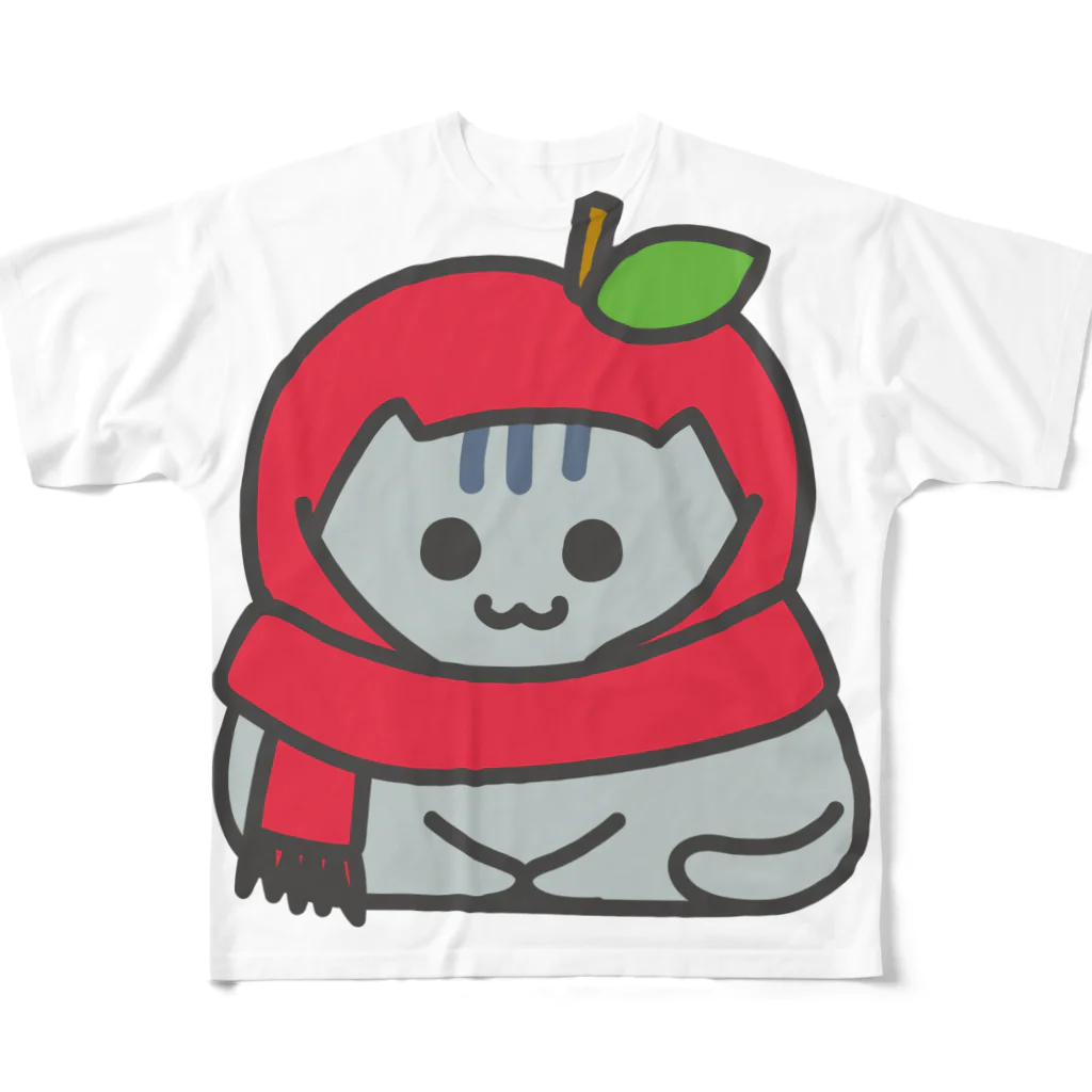 ねこのフェーさんのねこのフェーさん”赤いリンゴ” フルグラフィックTシャツ