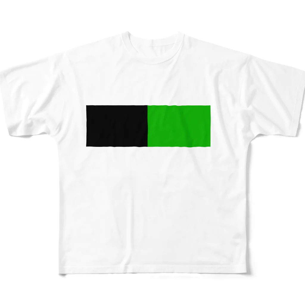 手描きのエトセトラの黒×緑 ２色バイカラー フルグラフィックTシャツ