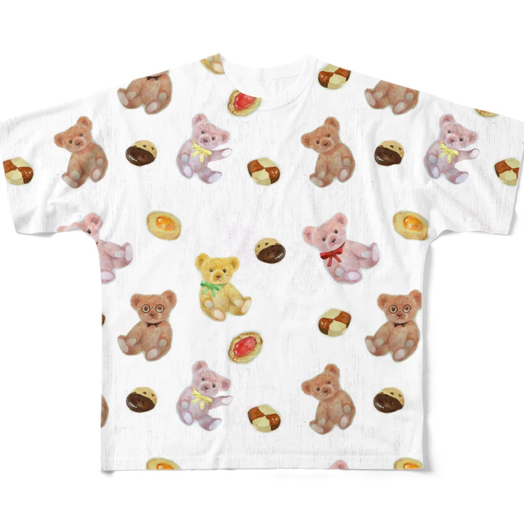 NORIMA'S SHOP のおしゃれなテディベアとクッキーのパターン All-Over Print T-Shirt