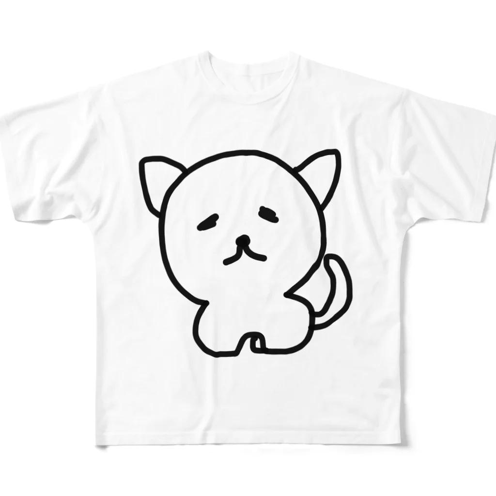 ペコりんショップの頭がデカイ、白猫さん フルグラフィックTシャツ