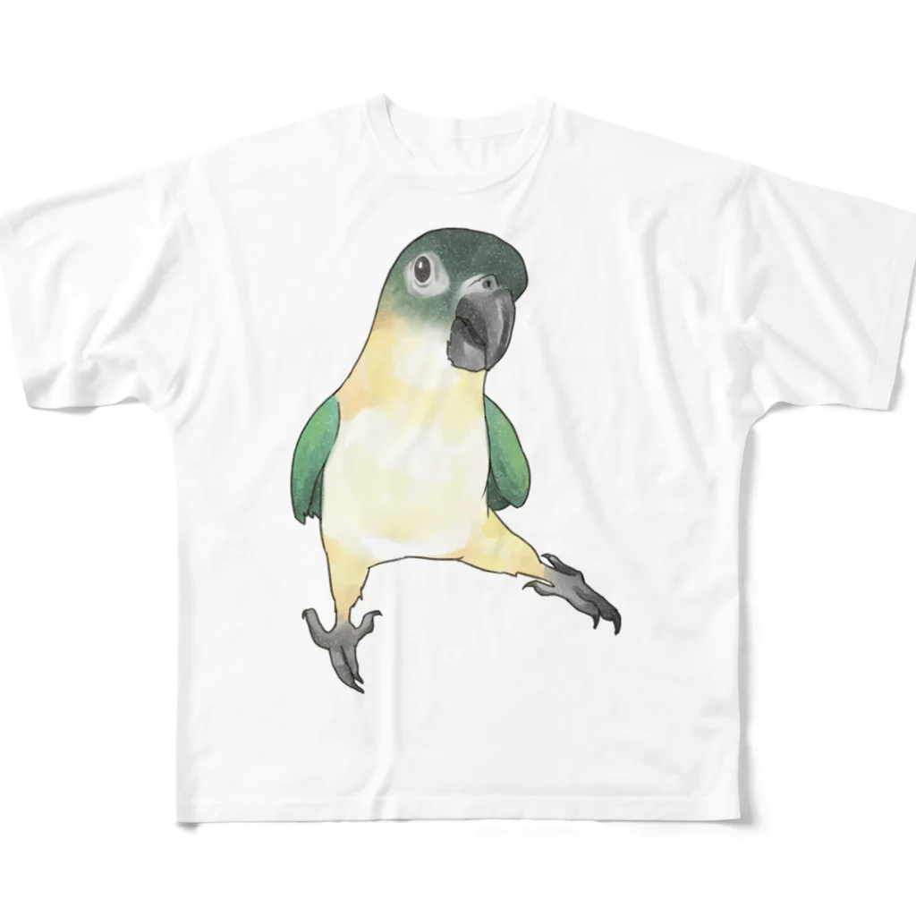 まめるりはことりのご機嫌なズグロシロハラインコのカイ君【まめるりはことり】 フルグラフィックTシャツ