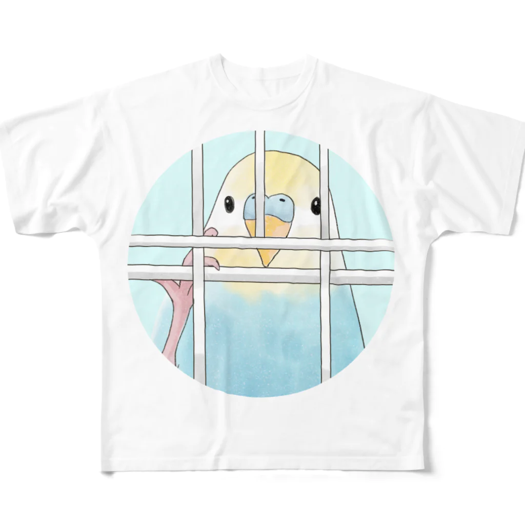 まめるりはことりの可愛いのぞき見セキセイインコちゃん【まめるりはことり】 All-Over Print T-Shirt