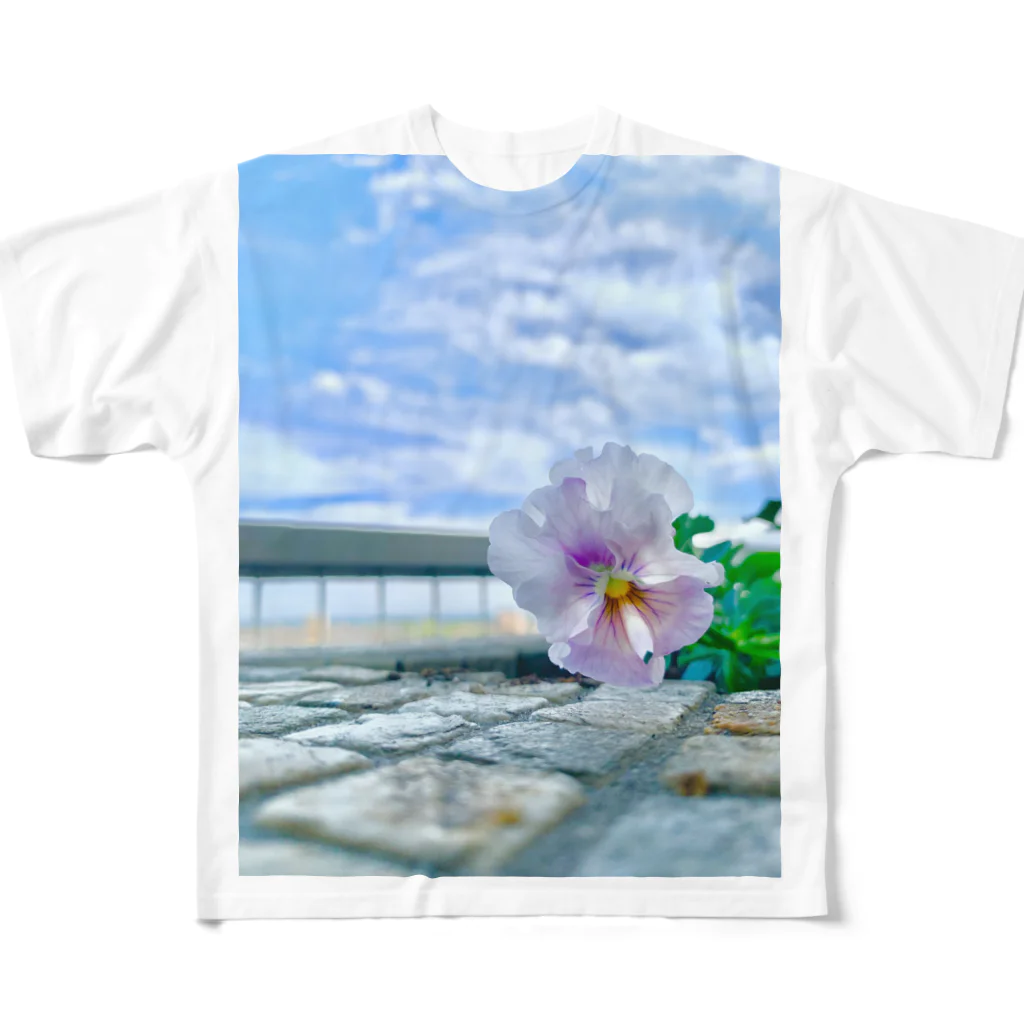 ＋nyaw colorsの青空とご機嫌な花 フルグラフィックTシャツ