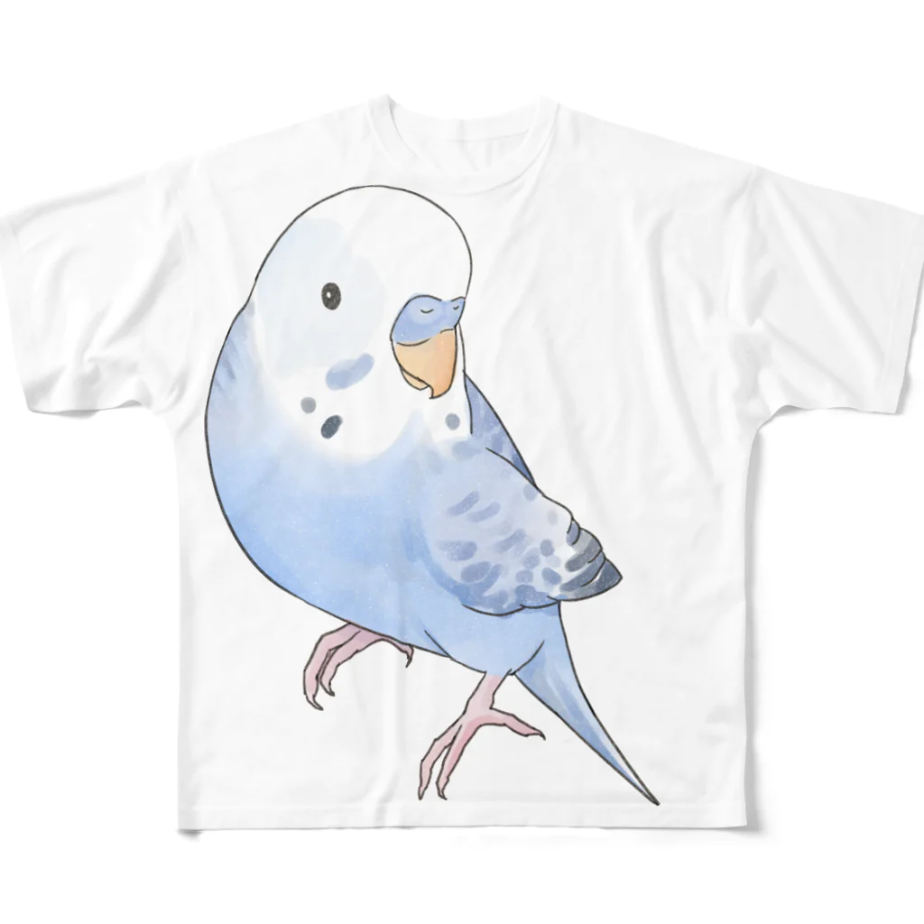 まめるりはことりのおしゃま美人セキセイインコちゃん【まめるりはことり】 フルグラフィックTシャツ