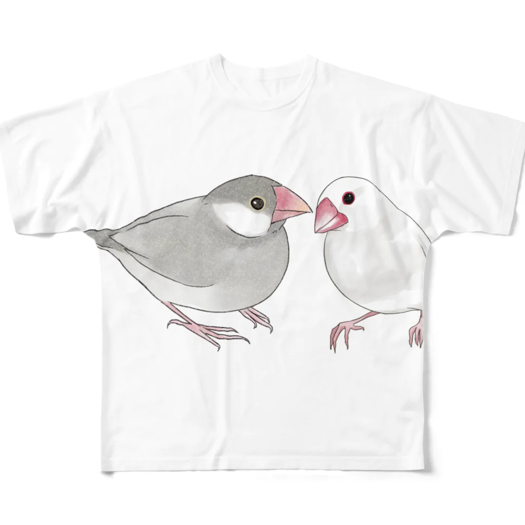 まめるりはことりの幸せ文鳥ちゃん【まめるりはことり】 All-Over Print T-Shirt