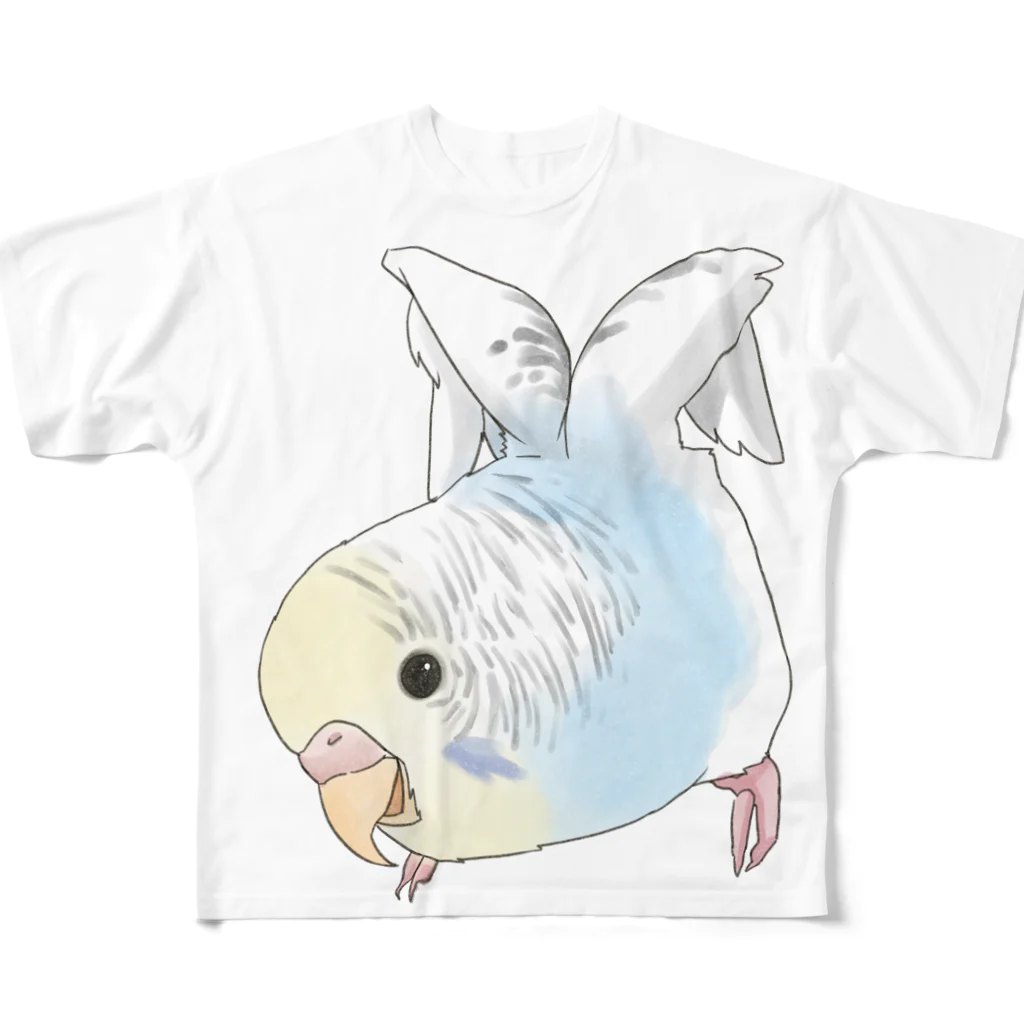 まめるりはことりのご機嫌羽セキセイインコちゃん【まめるりはことり】 フルグラフィックTシャツ