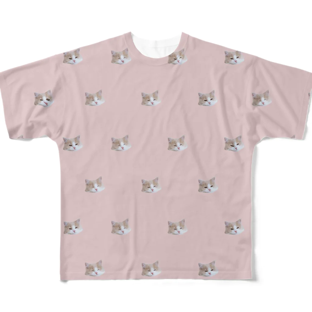 キャラメル色のメルちゃんのお昼寝ネコチャン 総柄ピンク All-Over Print T-Shirt