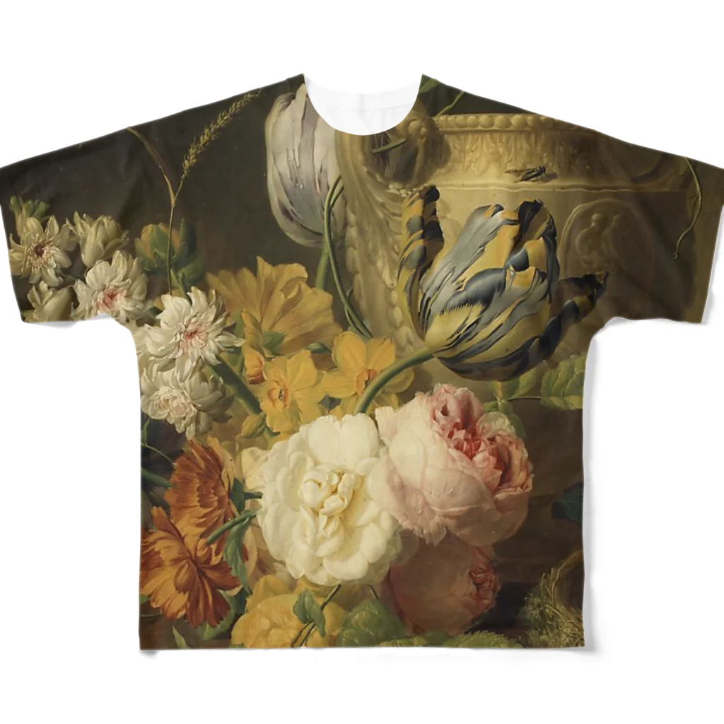 Masterpieceのピーテル・ファエス 　/　石の花瓶の花　Flowers by a Stone Vase 1786 フルグラフィックTシャツ