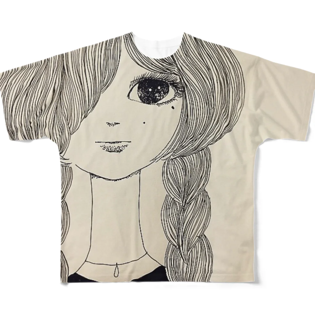 Rena Tsukiji - illustration goodsのみつあみガール フルグラフィックTシャツ