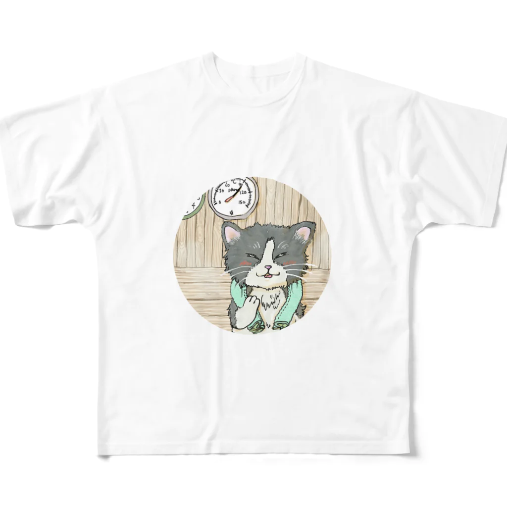 ミャムミャムマナコのうっとりサウナにゃんこ フルグラフィックTシャツ