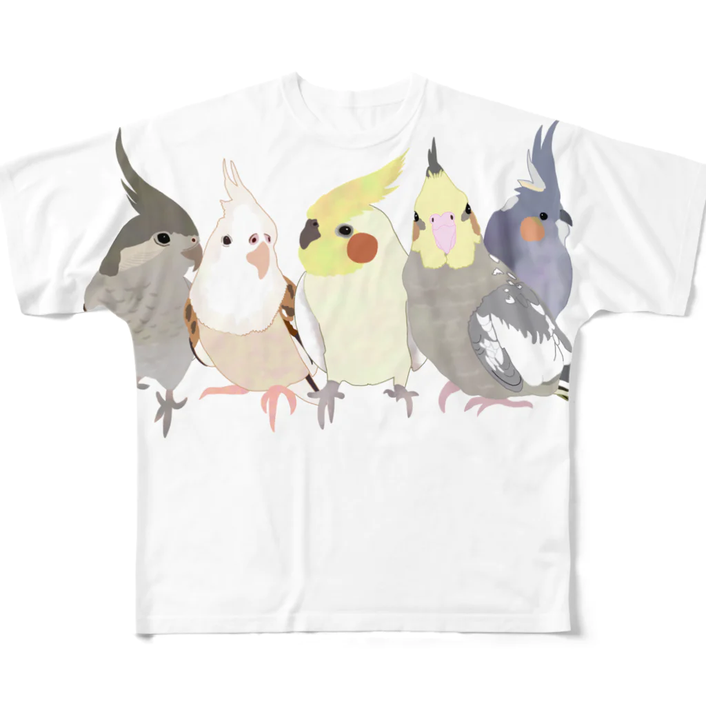 masumi maedaの寄り添う　オカメインコ　 All-Over Print T-Shirt