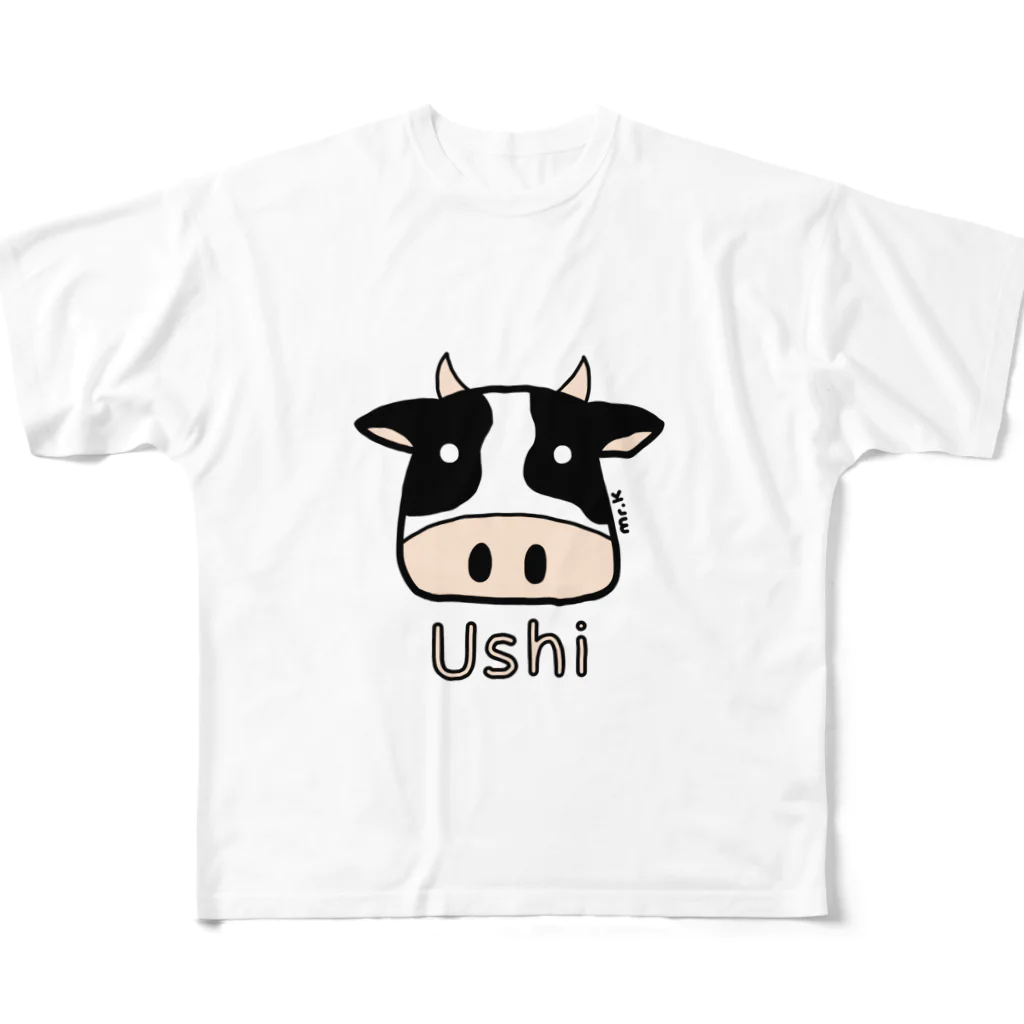 MrKShirtsのUshi (牛) 色デザイン フルグラフィックTシャツ