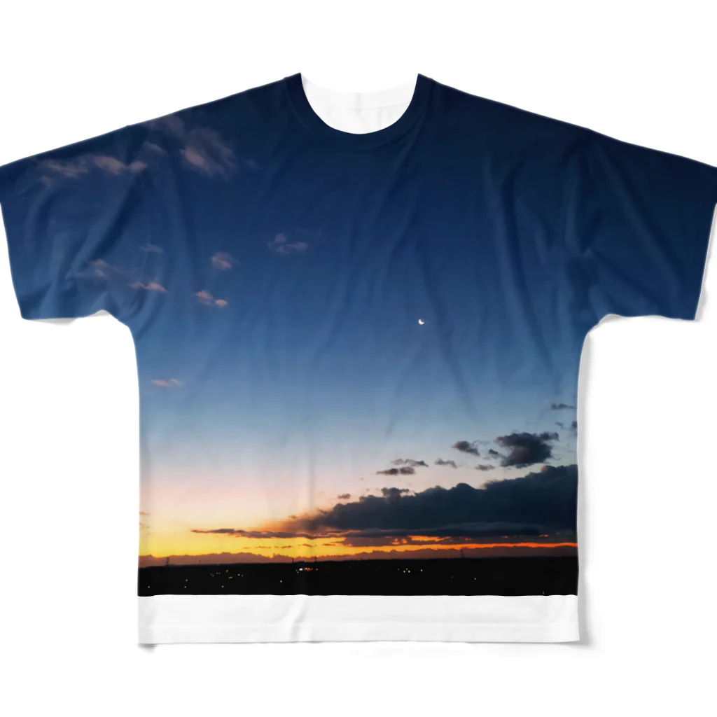 まろまろのまったり店の夜明けのお月様 All-Over Print T-Shirt