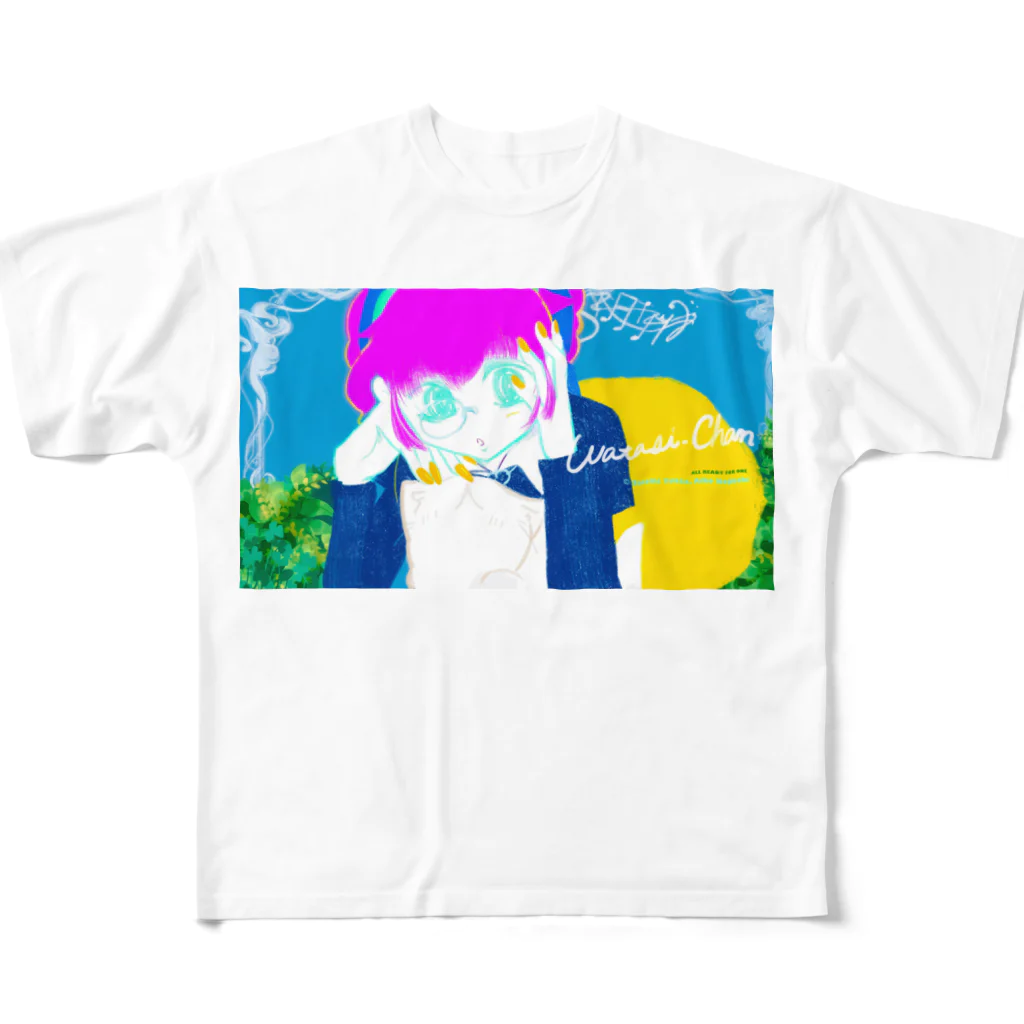 MeiMeiMeMes メイメイミィムズの【MeiMeiMeMes 2022年 わたしちゃん Watashi-Chan™️ Tシャツ】 フルグラフィックTシャツ