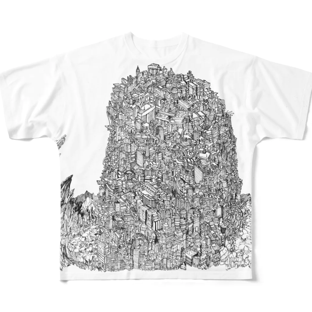 トライバルデザイナーGAIのお店の廃墟の塔 All-Over Print T-Shirt