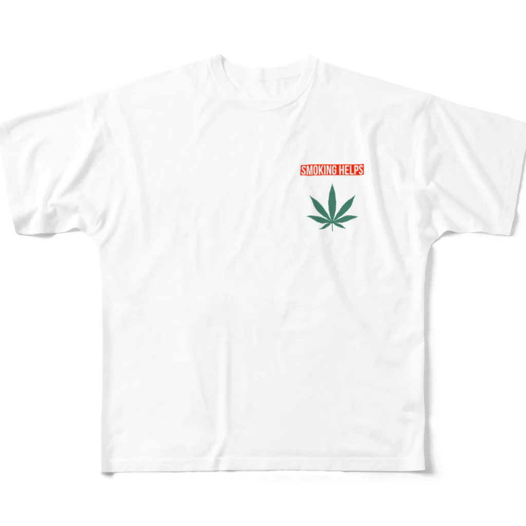 ばーしーの駄merchのSMOKING HELPS フルグラフィックTシャツ