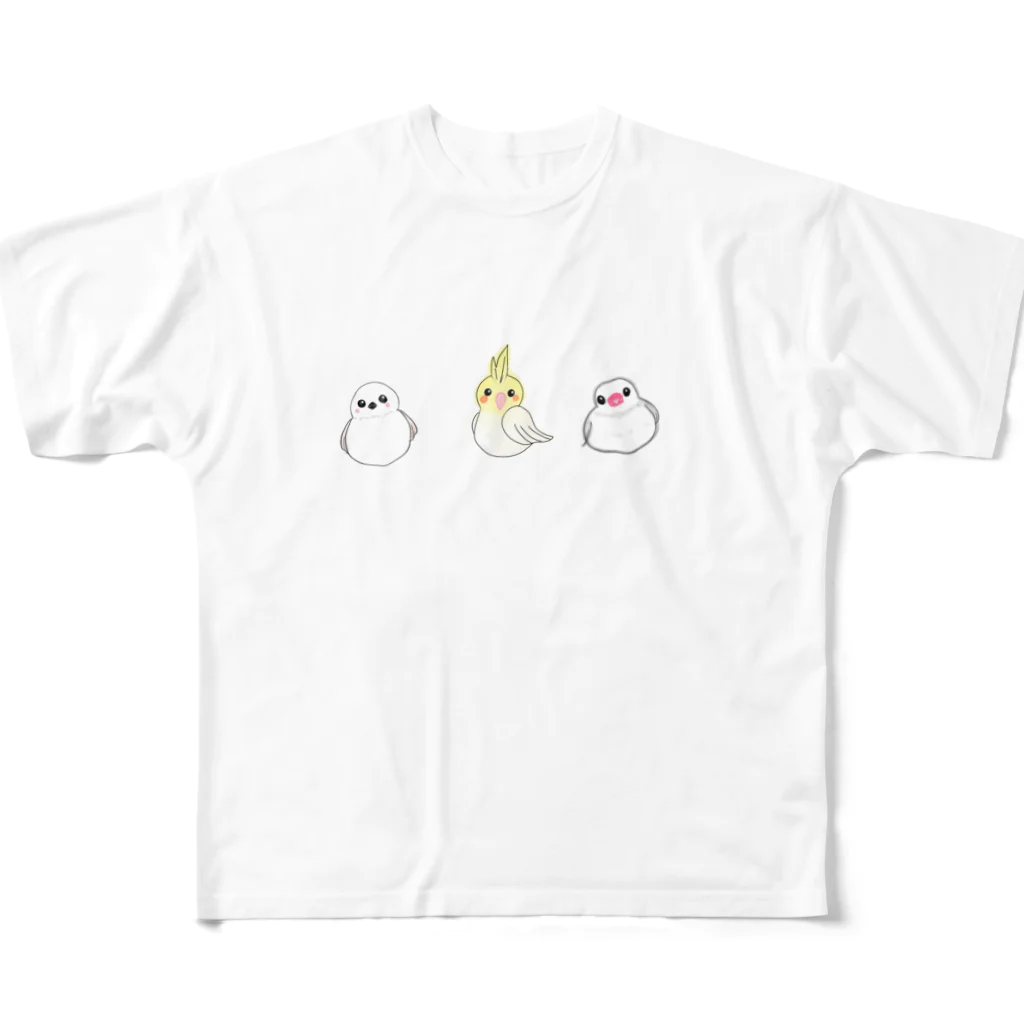 みつまめこshopの小鳥 フルグラフィックTシャツ