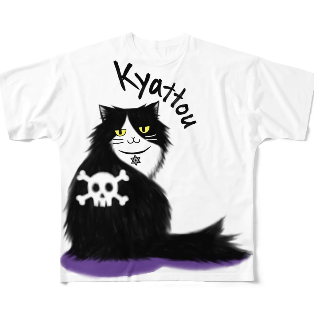 Kyattou shopのお背中キャットウ フルグラフィックTシャツ