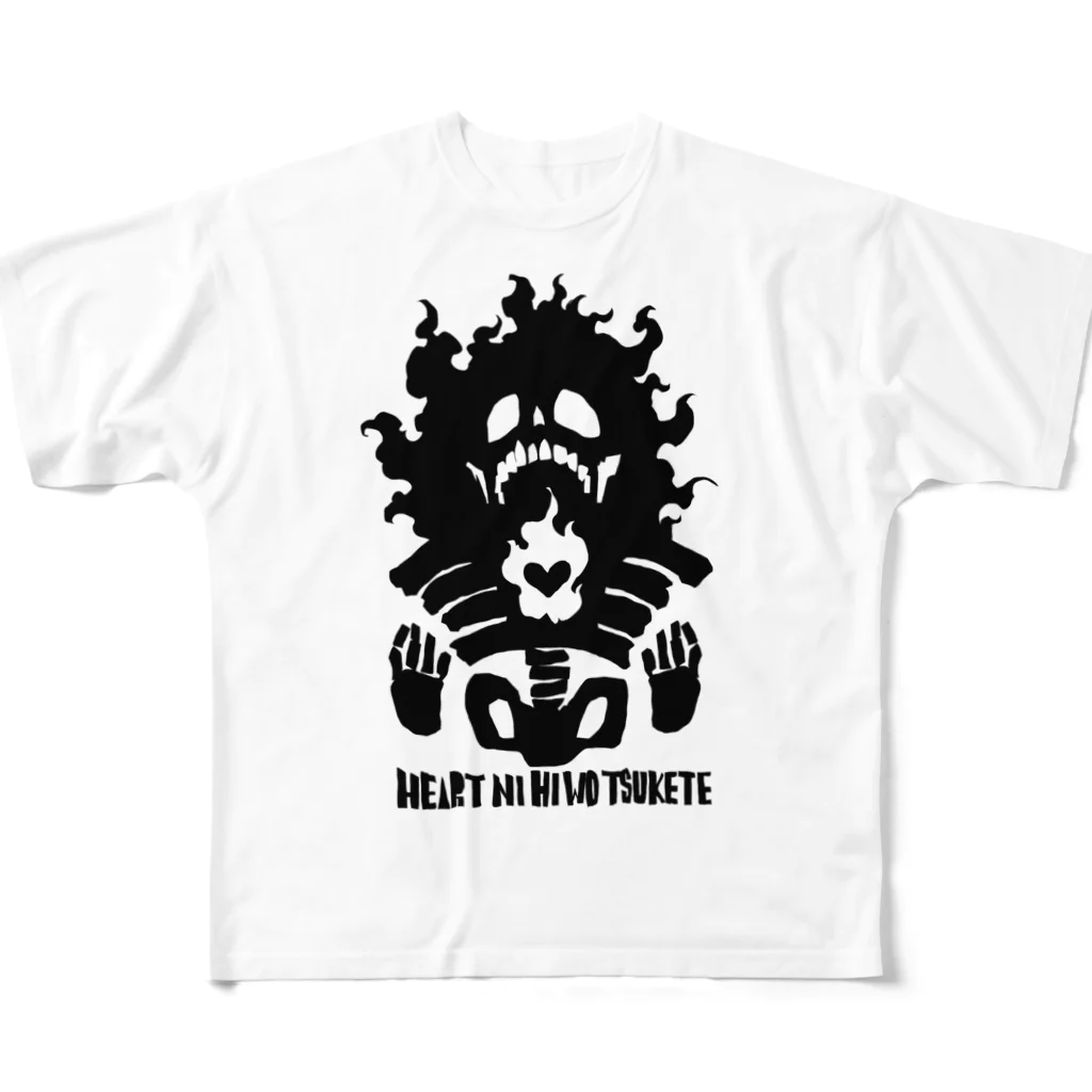 白黒灰脂オリジナルイラストグッズSHOP『熊猫動物園』のHEART NI HI WO TSUKETE All-Over Print T-Shirt
