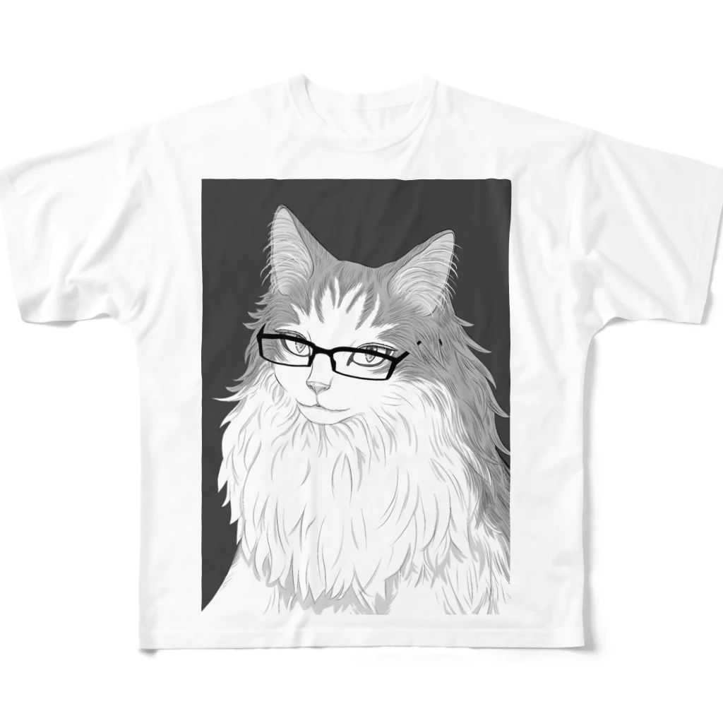 nya-mew（ニャーミュー）の眼鏡ニャン子（めがねにゃんし） All-Over Print T-Shirt