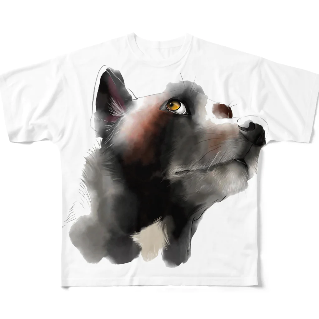 黒犬ちゃんの黒犬サキたん フルグラフィックTシャツ